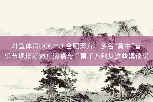 斗鱼体育DOUYU 合肥警方：多名“黄牛”音乐节现场就逮！演唱会门票千万别从这些渠谈买