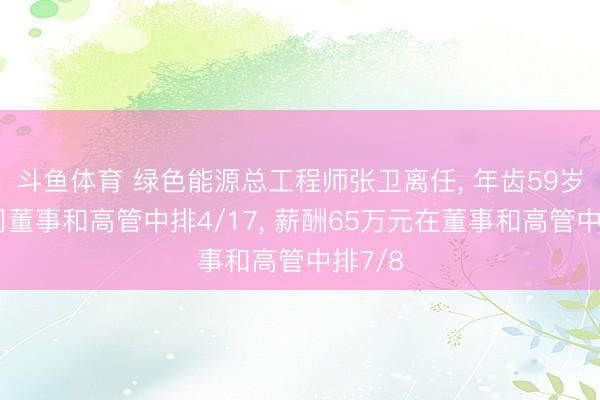 斗鱼体育 绿色能源总工程师张卫离任， 年齿59岁在公司董事和高管中排4/17， 薪酬65万元在董事和高管中排7/8